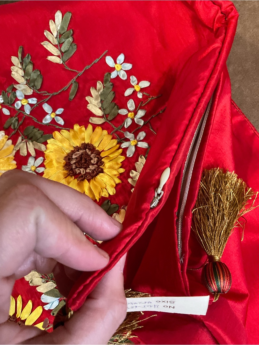Red with Flower Detail Shams and Tissue Box Cover - Picture 14 of 16